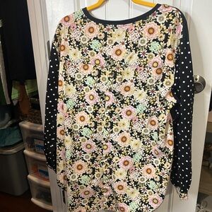 Anthropologie Floral Blouse with Polka Dot Sleeves - Black, White, Yellow, Pink